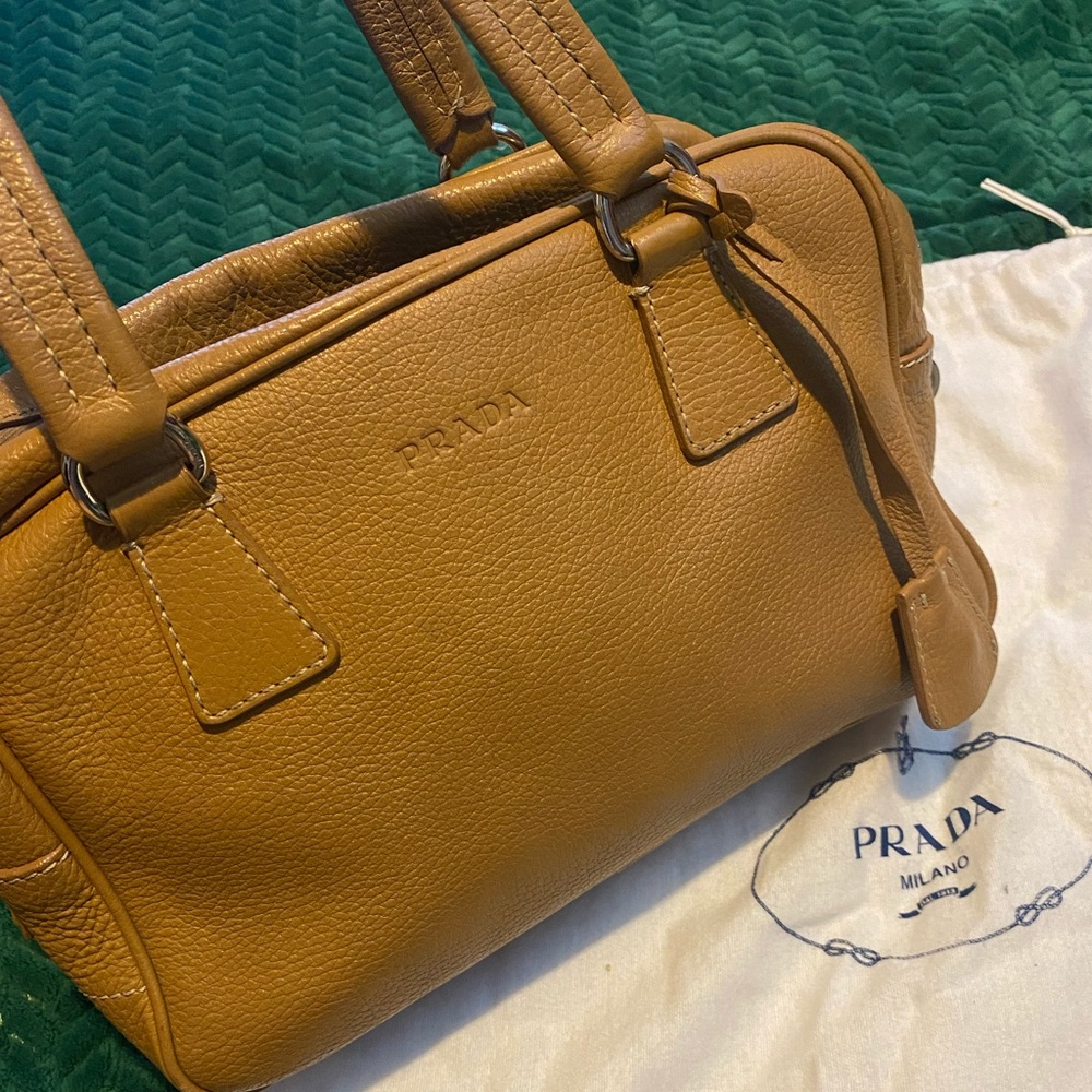 Prada Vitello Daino Semitracolla Leather Bowler Bag with Dustbag